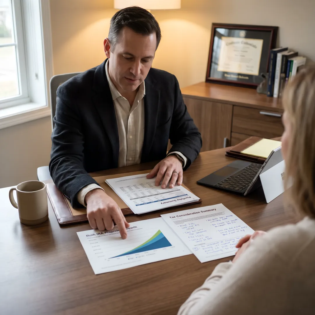 Advisor reviewing Roth IRA retirement plan
