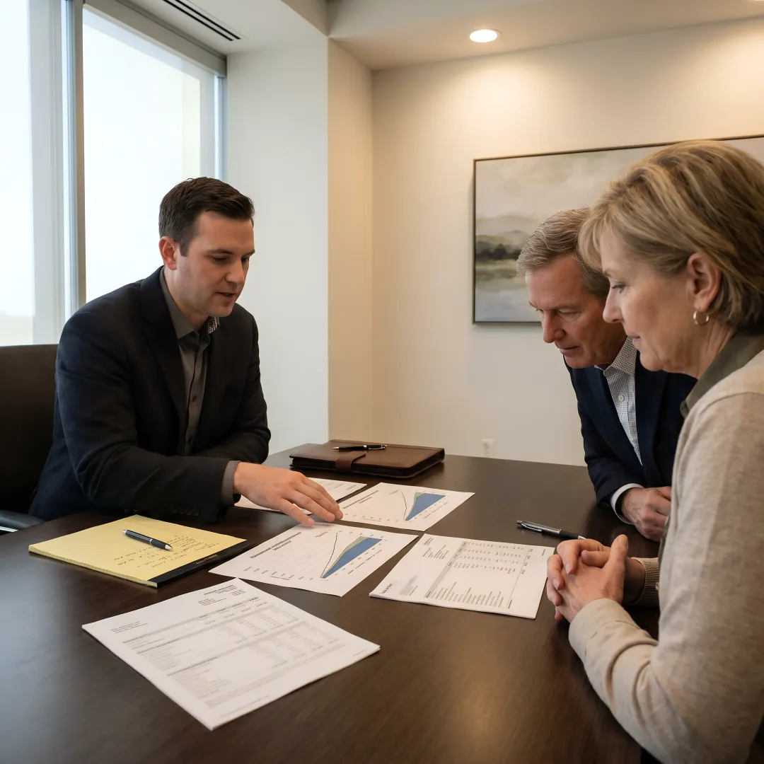 Financial advisor discussing retirement income planning with clients