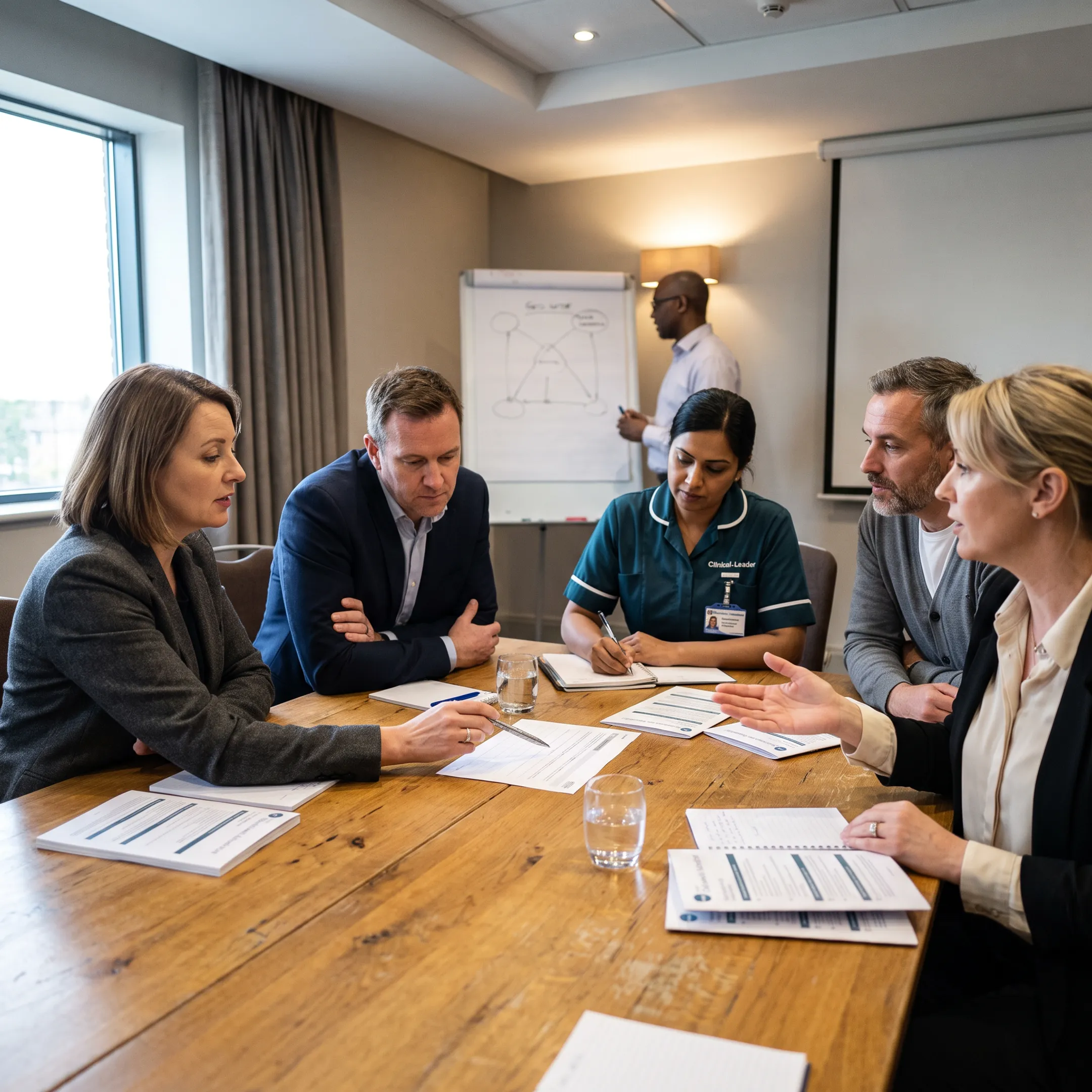 Healthcare leaders participating in a quality and safety training workshop