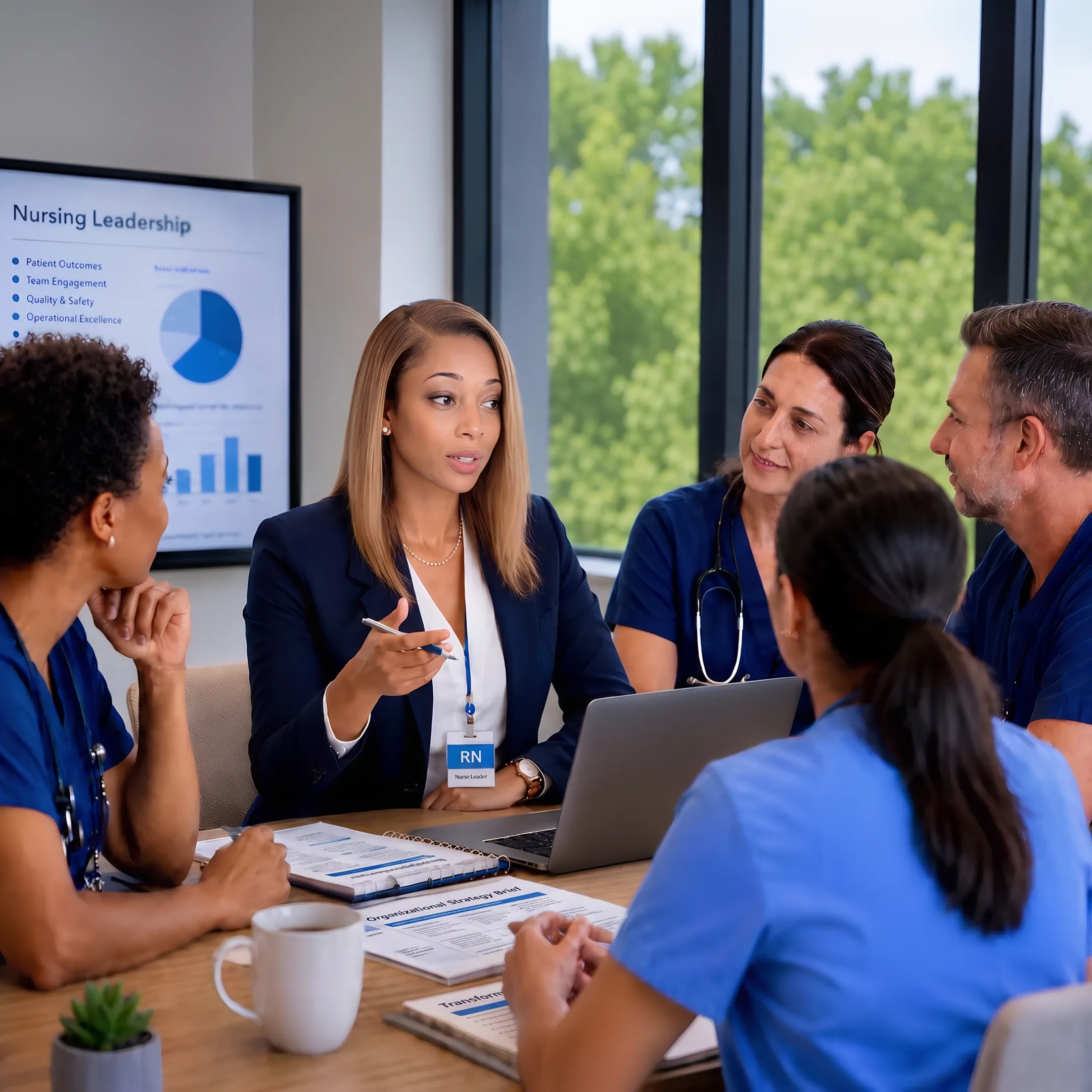Healthcare leaders reviewing a strategic transformation plan