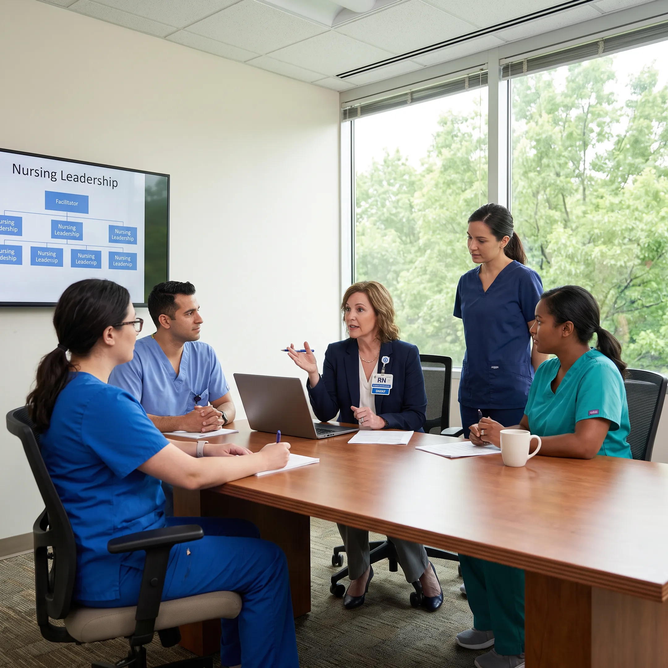 Healthcare executive consulting with hospital leadership team