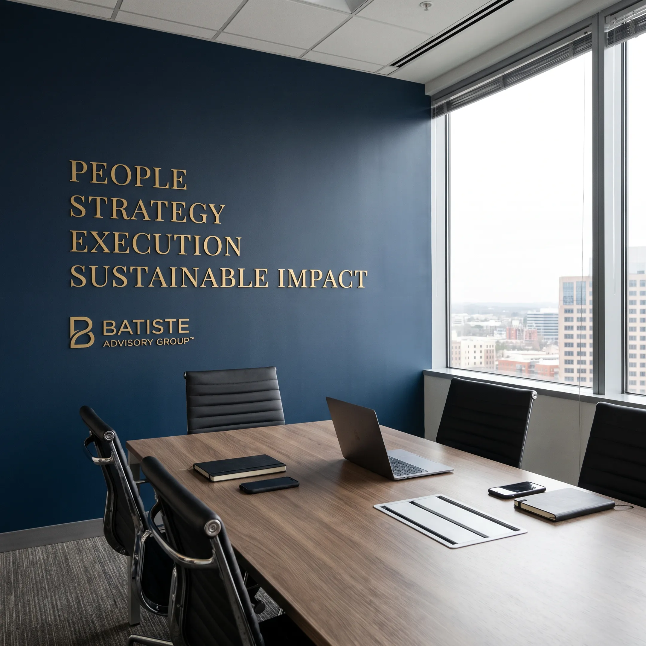 Healthcare executive reviewing organizational strategy with advisor