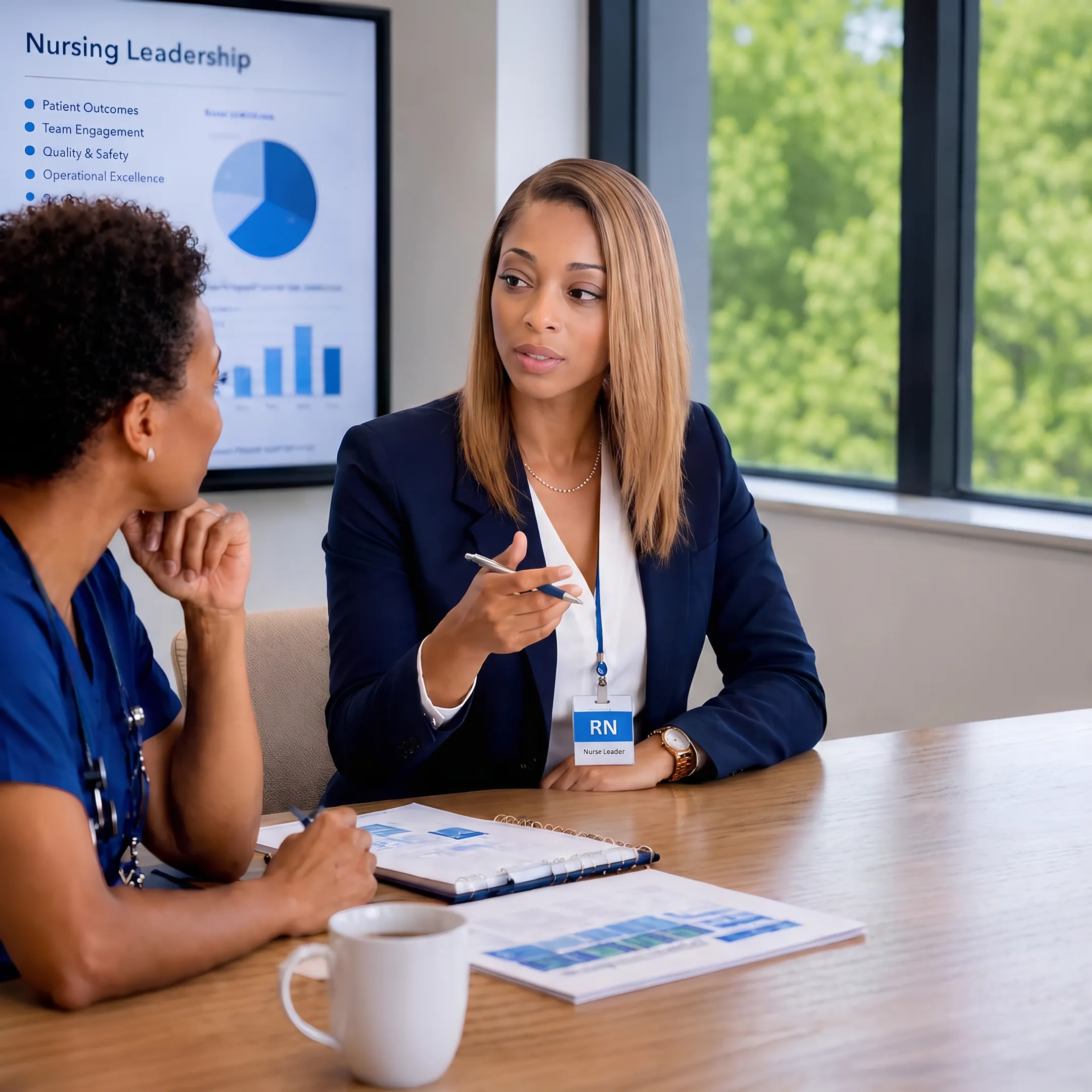 Healthcare executive coaching session with nursing leader