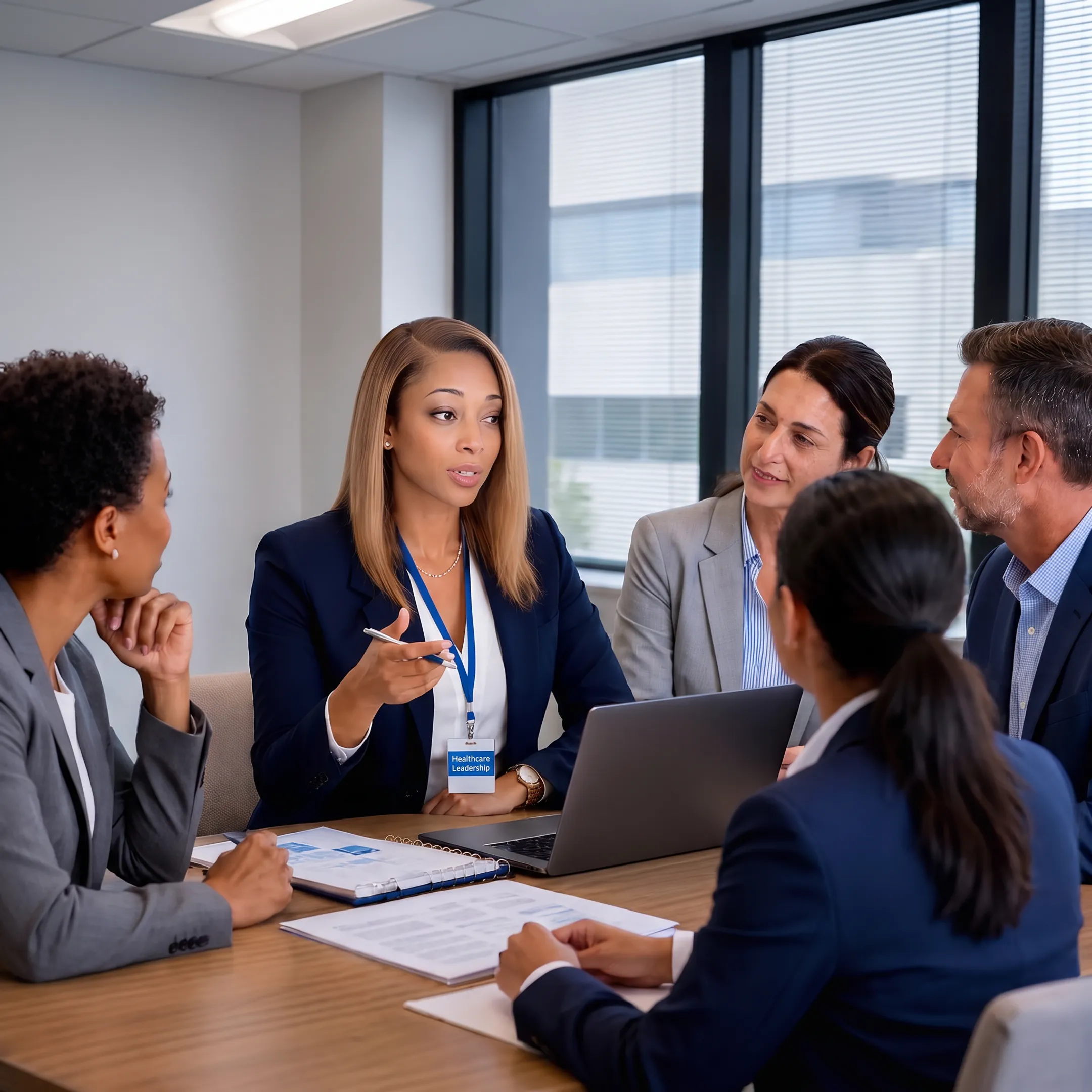 Executive leadership team engaged in a development discussion