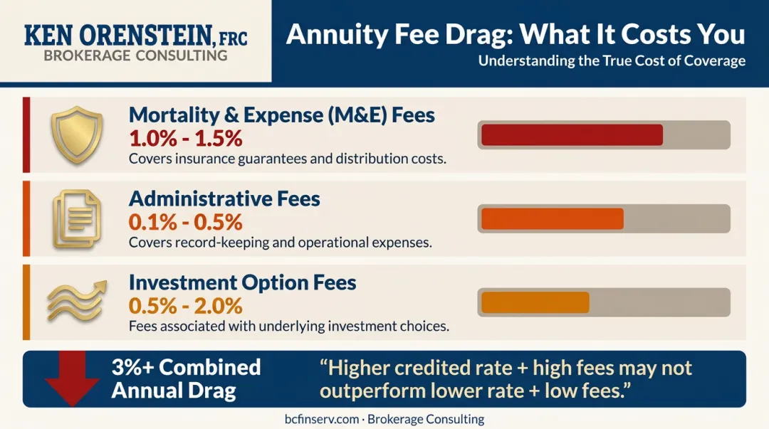 Annuity fee types annual cost ranges and long-term accumulated value drag impact