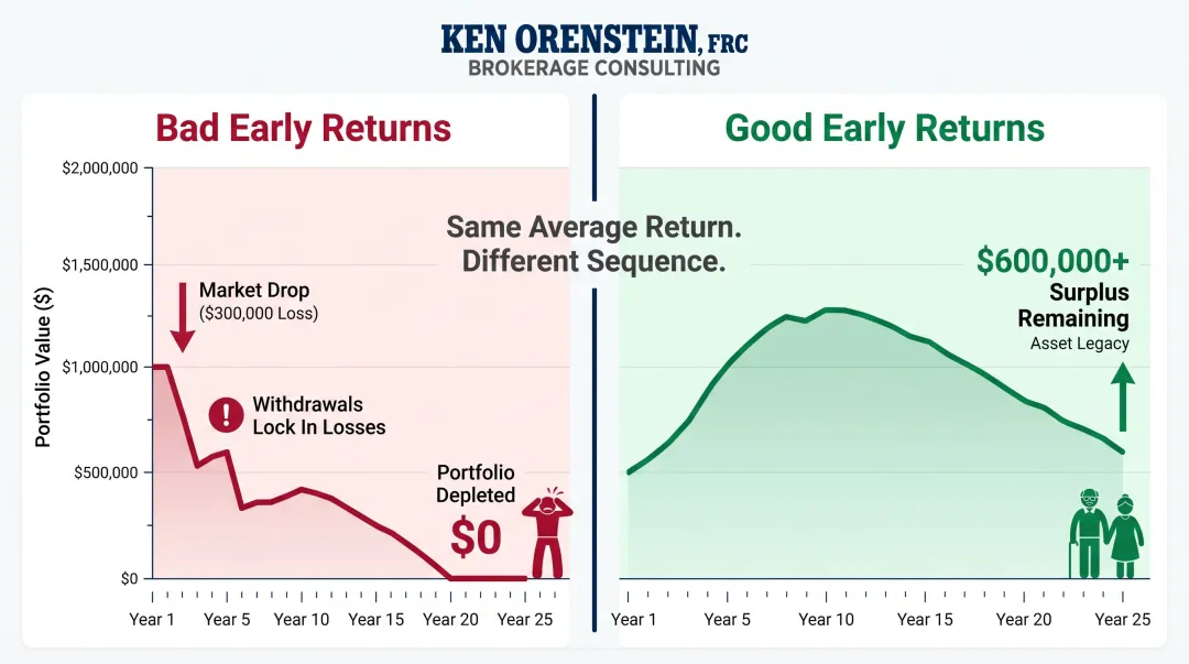 Sequence of returns risk effect on two retirees retirement portfolio comparison