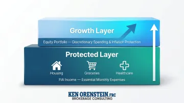 Two-layer retirement income strategy showing protected floor and growth equity portfolio split