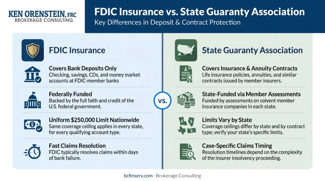 FDIC bank deposit insurance versus state guaranty association annuity protection comparison