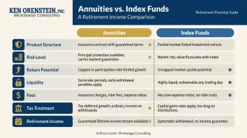 Annuities versus index funds seven-dimension retirement planning comparison chart
