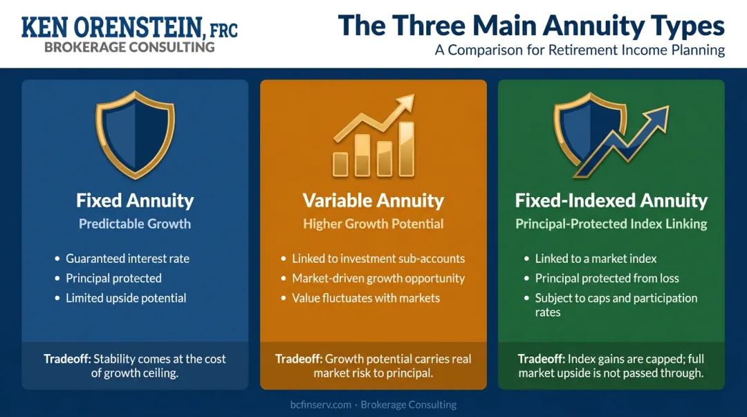 Three annuity types fixed variable and fixed-indexed features and tradeoffs comparison