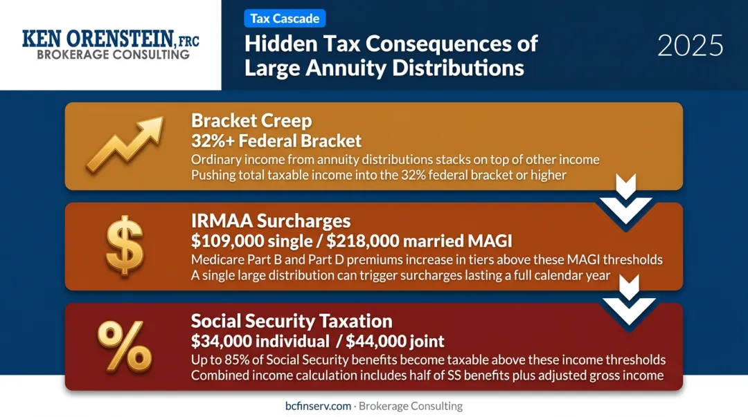 Three cascading tax consequences of large annuity distributions bracket creep IRMAA Social Security