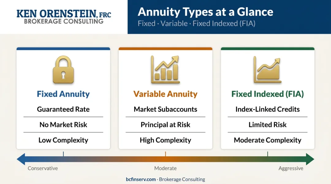 Three annuity types comparison chart fixed variable and indexed side by side