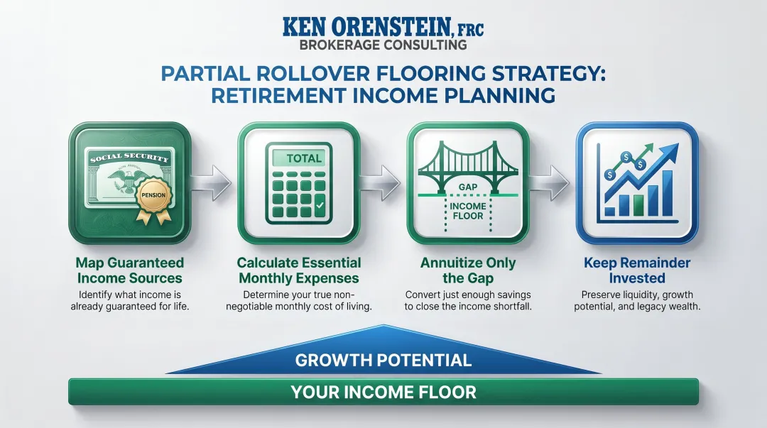 Four-step partial 401k annuity rollover flooring strategy process flow infographic