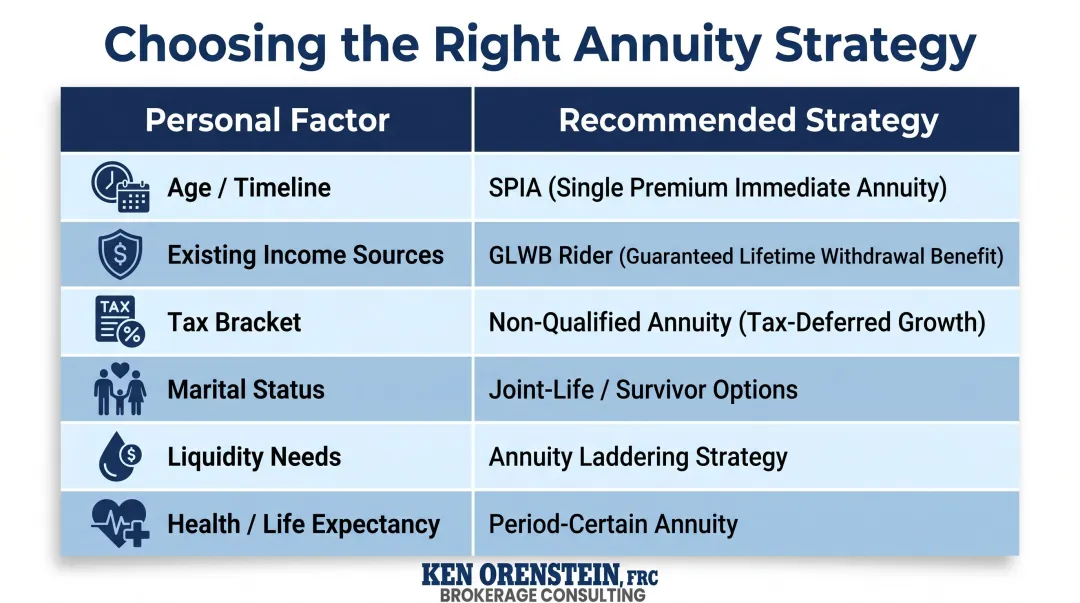 Annuity strategy selection guide matching six personal factors to the right approach