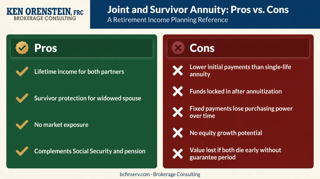 Joint and survivor annuity pros and cons comparison chart for retirement planning