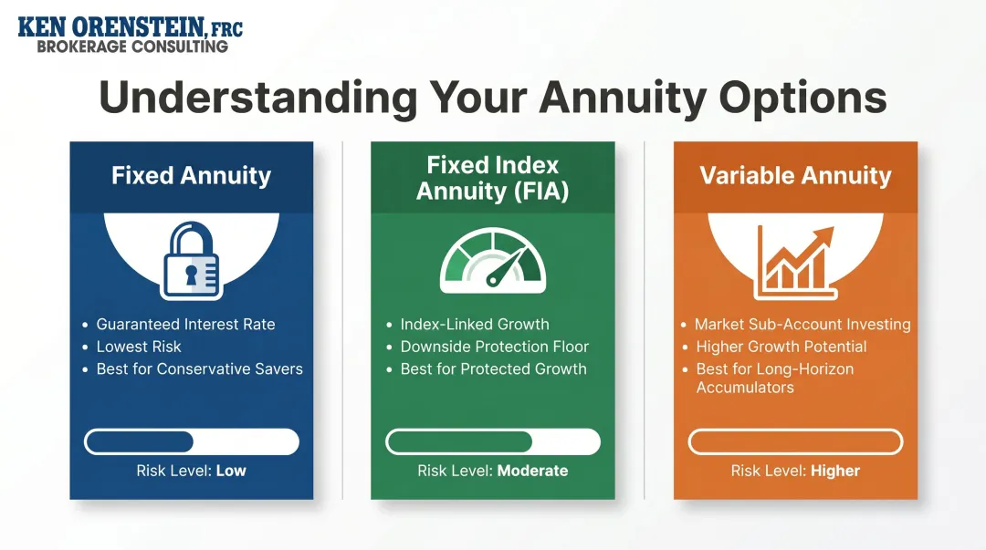 Three annuity types comparison chart fixed variable and fixed index