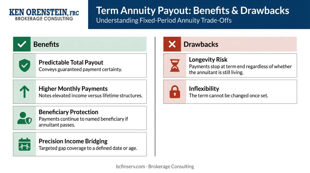 Period certain annuity benefits versus drawbacks pros and cons comparison chart