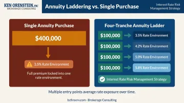Single annuity purchase versus four-tranche annuity ladder interest rate comparison