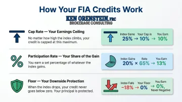 Fixed indexed annuity cap rate participation rate and floor mechanics explained
