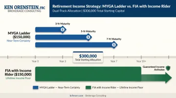 Combined MYGA and FIA retirement income allocation strategy timeline illustration