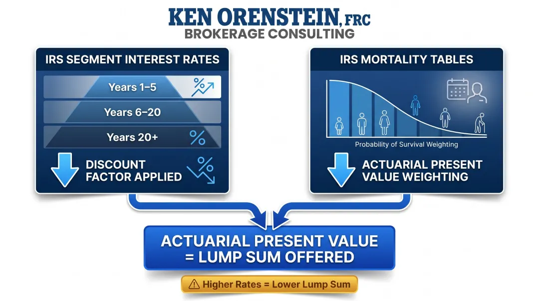 Pension lump sum actuarial calculation using IRS segment rates and mortality tables