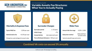 Three annuity fee types comparison showing M&amp;E rider and surrender charge costs