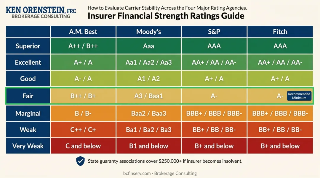 Annuity insurer financial strength rating scale from A.M. Best Moody's S&amp;amp;P and Fitch agencies