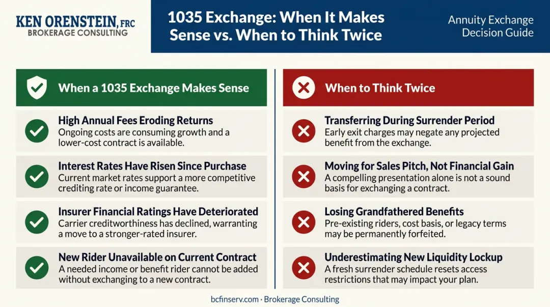 Good versus bad reasons to execute a 1035 annuity exchange side-by-side comparison