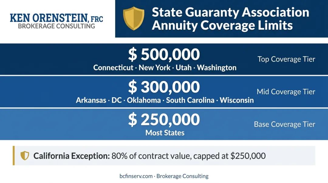 State guaranty association annuity coverage limits map by coverage tier