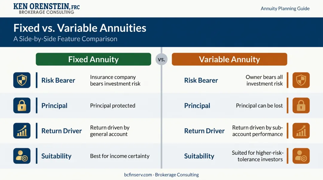 Fixed annuity versus variable annuity side-by-side risk allocation comparison chart