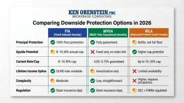 FIA versus MYGA versus RILA retirement product comparison chart six key features