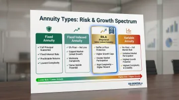 Four annuity types risk reward spectrum comparison chart fixed variable RILA FIA