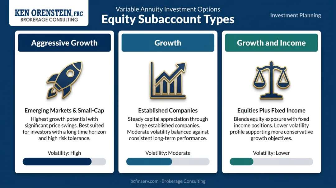 Three equity subaccount types comparison aggressive growth income and growth