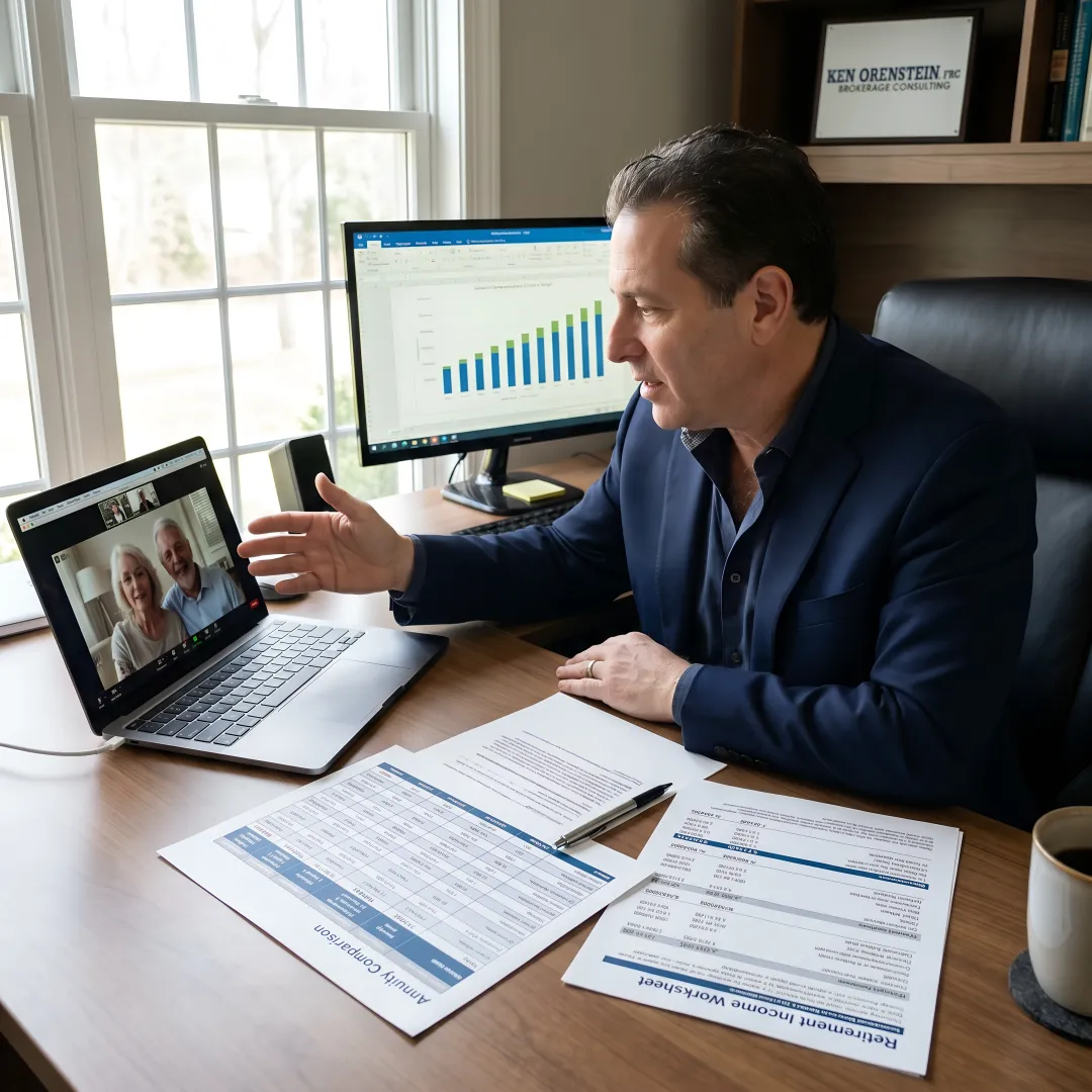 Advisor explaining annuity steps to a retired couple
