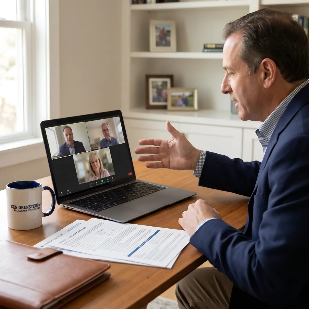 Retirement advisor reviewing FIA contract details