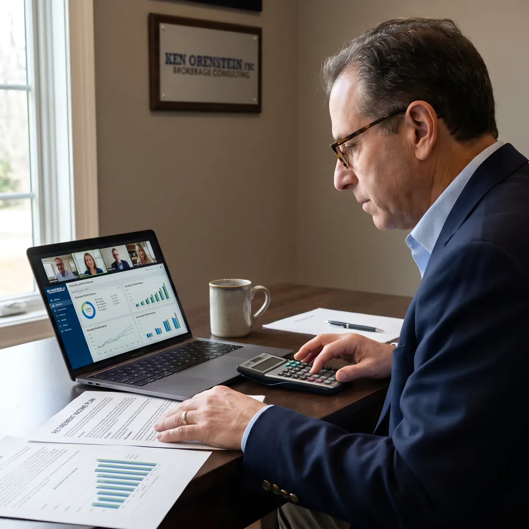 Advisor comparing annuity options and retirement income charts