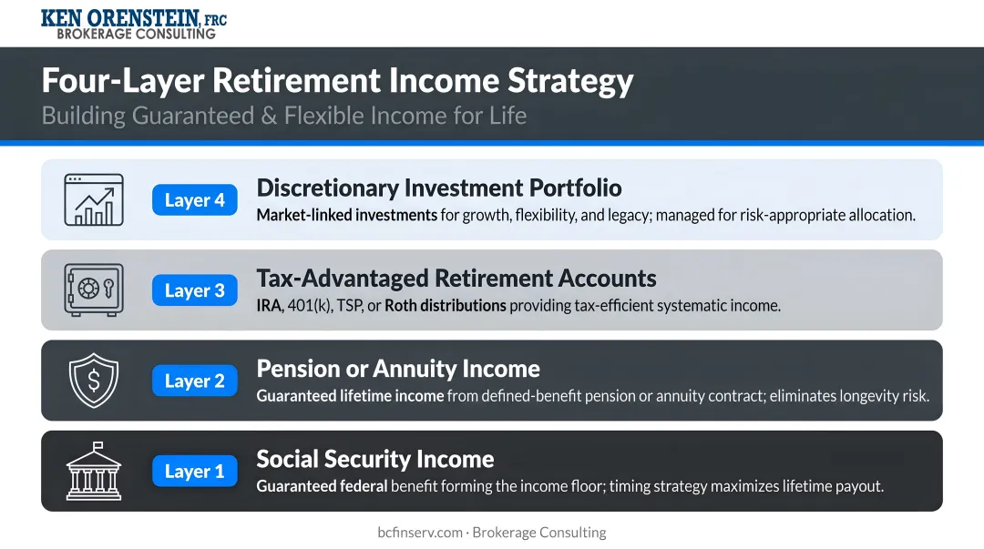 Four-layer retirement income strategy from Social Security to discretionary portfolio