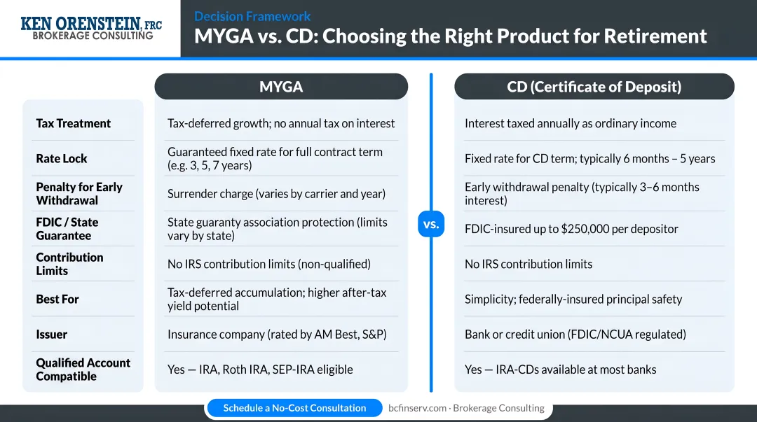MYGA versus CD decision framework choosing the right product for retirement