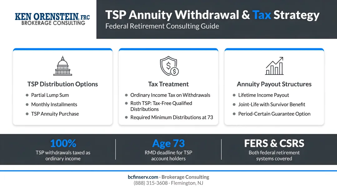Federal retirement consultant advising client on TSP annuity withdrawal and tax strategy