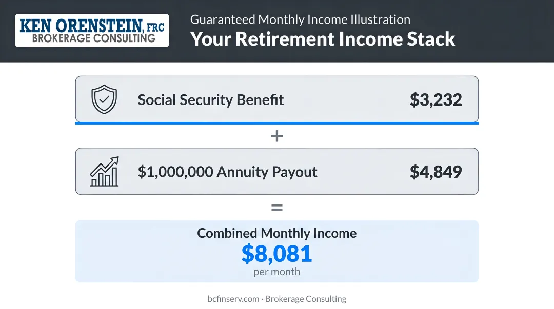 Retirement income stack showing Social Security plus $1 million annuity payout totaling $8081 monthly