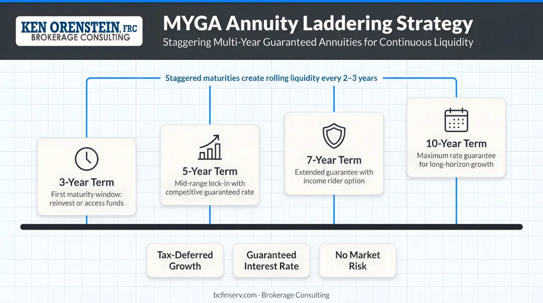 Annuity laddering strategy staggering MYGA contracts across 3 5 7 and 10 year terms