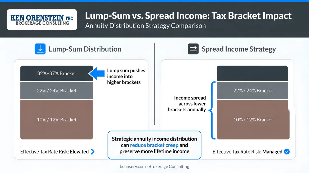 Tax bracket impact of lump-sum annuity distribution versus spread income strategy comparison