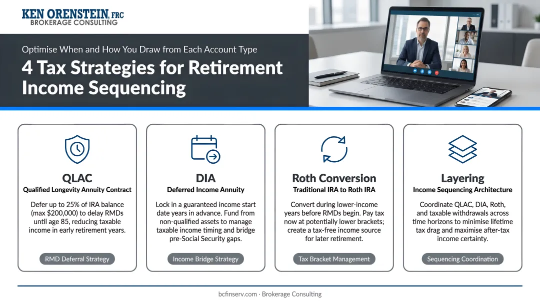 Four tax strategies for retirement income sequencing QLAC DIA Roth conversion layering