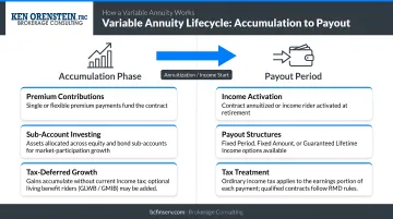Variable annuity two-phase lifecycle from accumulation to payout period