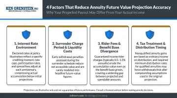 Four key factors reducing annuity future value projection accuracy warning infographic