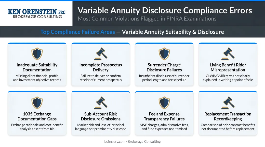 Most common variable annuity disclosure compliance errors flagged in FINRA examinations