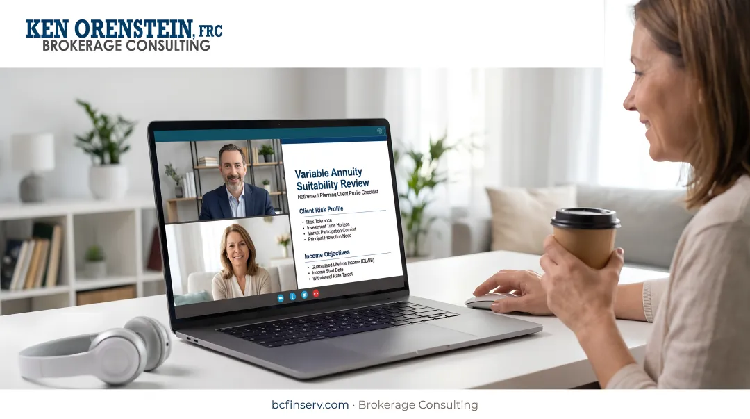Financial advisor reviewing variable annuity suitability profile with retirement planning client