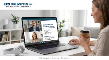 Financial advisor reviewing variable annuity suitability profile with retirement planning client