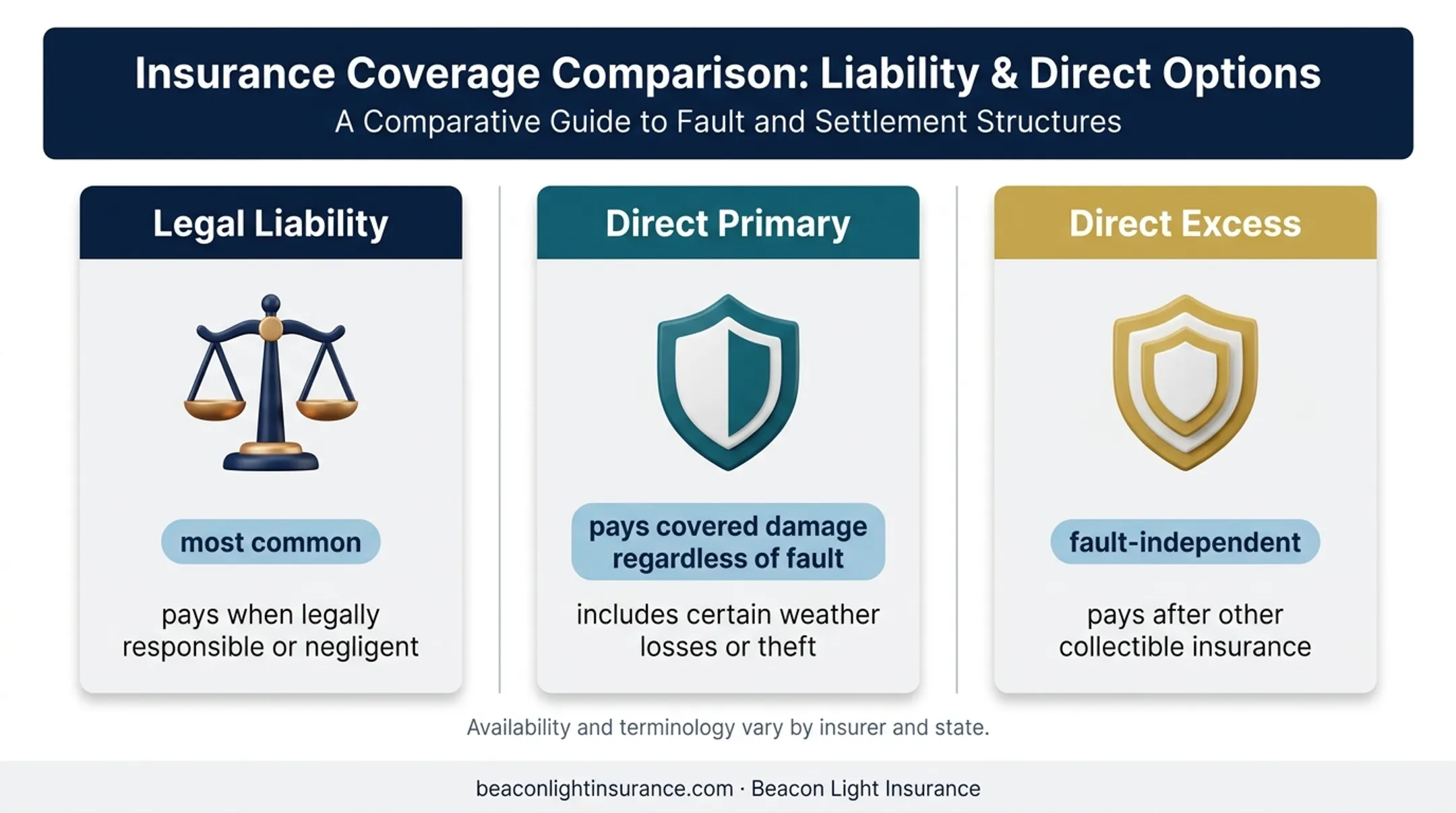 Three garagekeepers coverage forms compared by fault and payment order