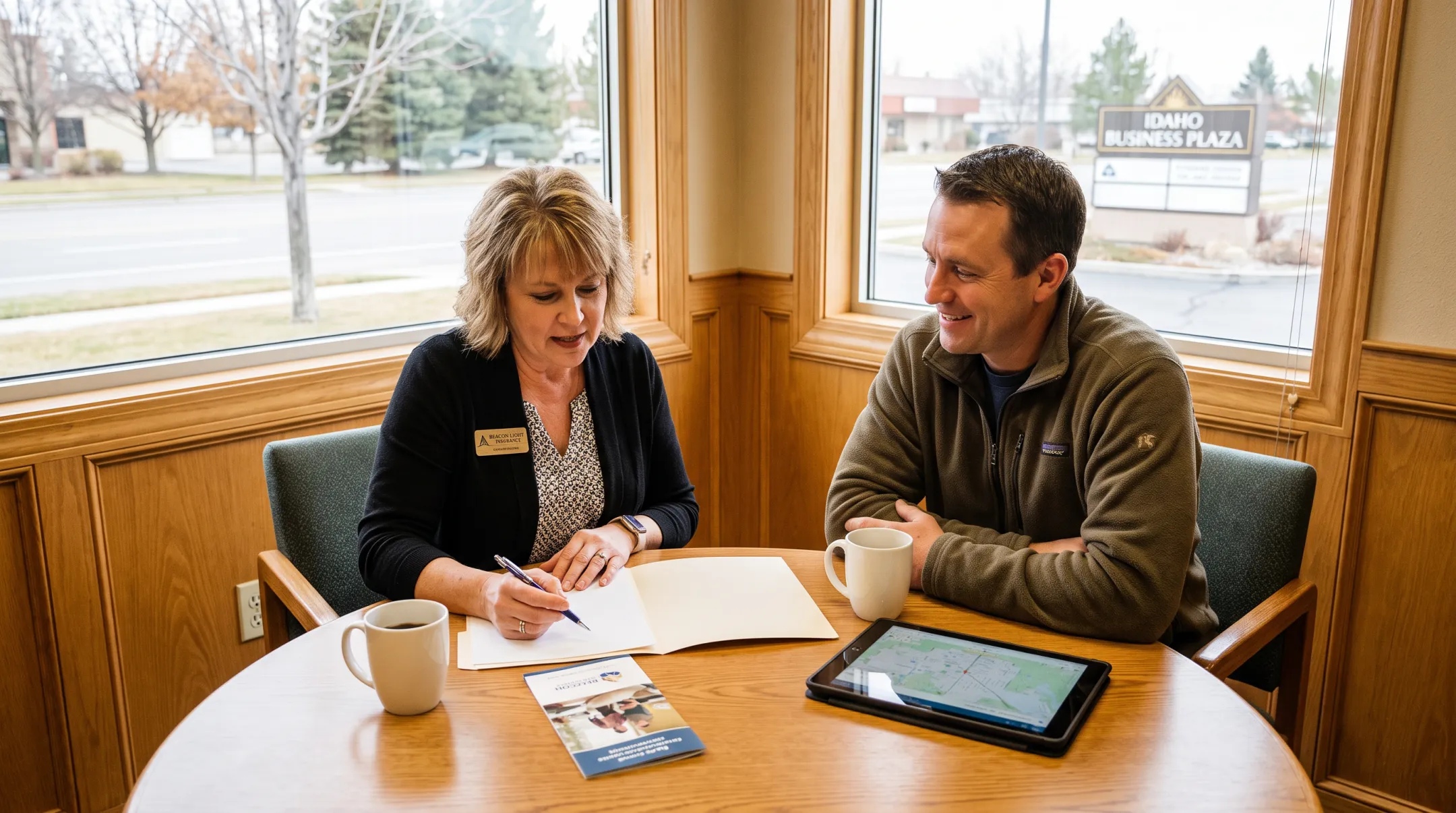 Beacon Light Insurance team advising Idaho business client